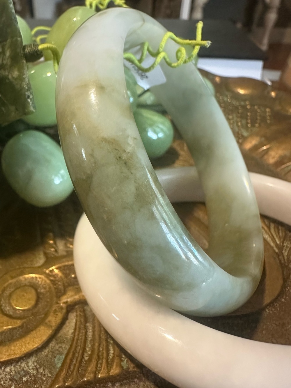 🫒 Olive Green, Lavender, White Burmese Jadeite Jade Bangle Bracelet 59-60 mm